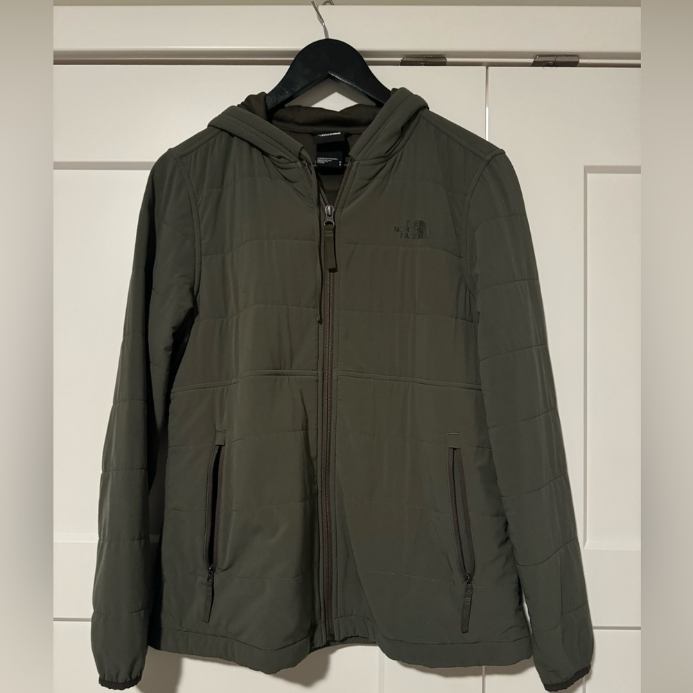 The North Face women’s zip up jacket, dark olive green, great condition.